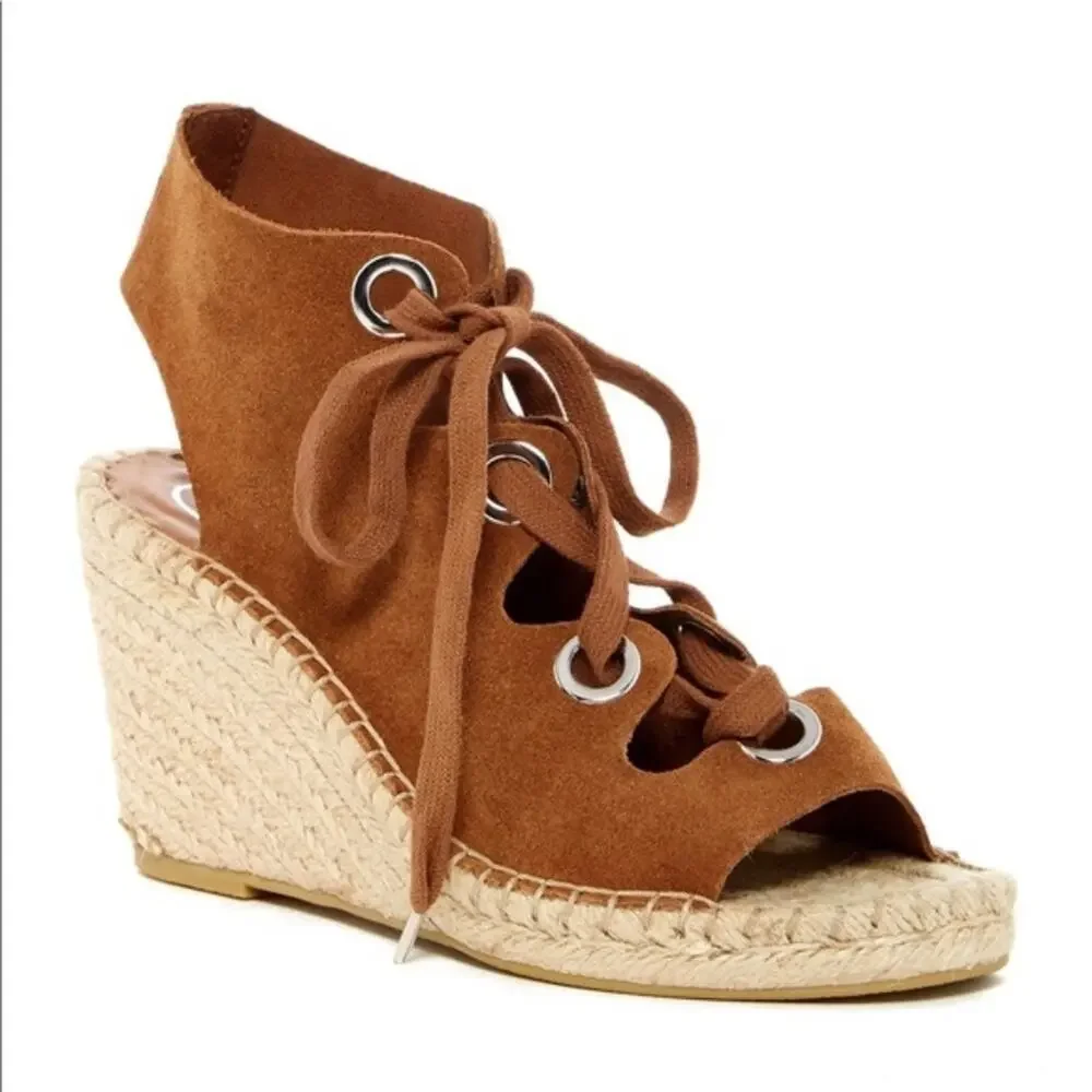 Ash Patty Suede Lace Up Espadrille Wedge Ankle Strap Cutouts Brown Size 41